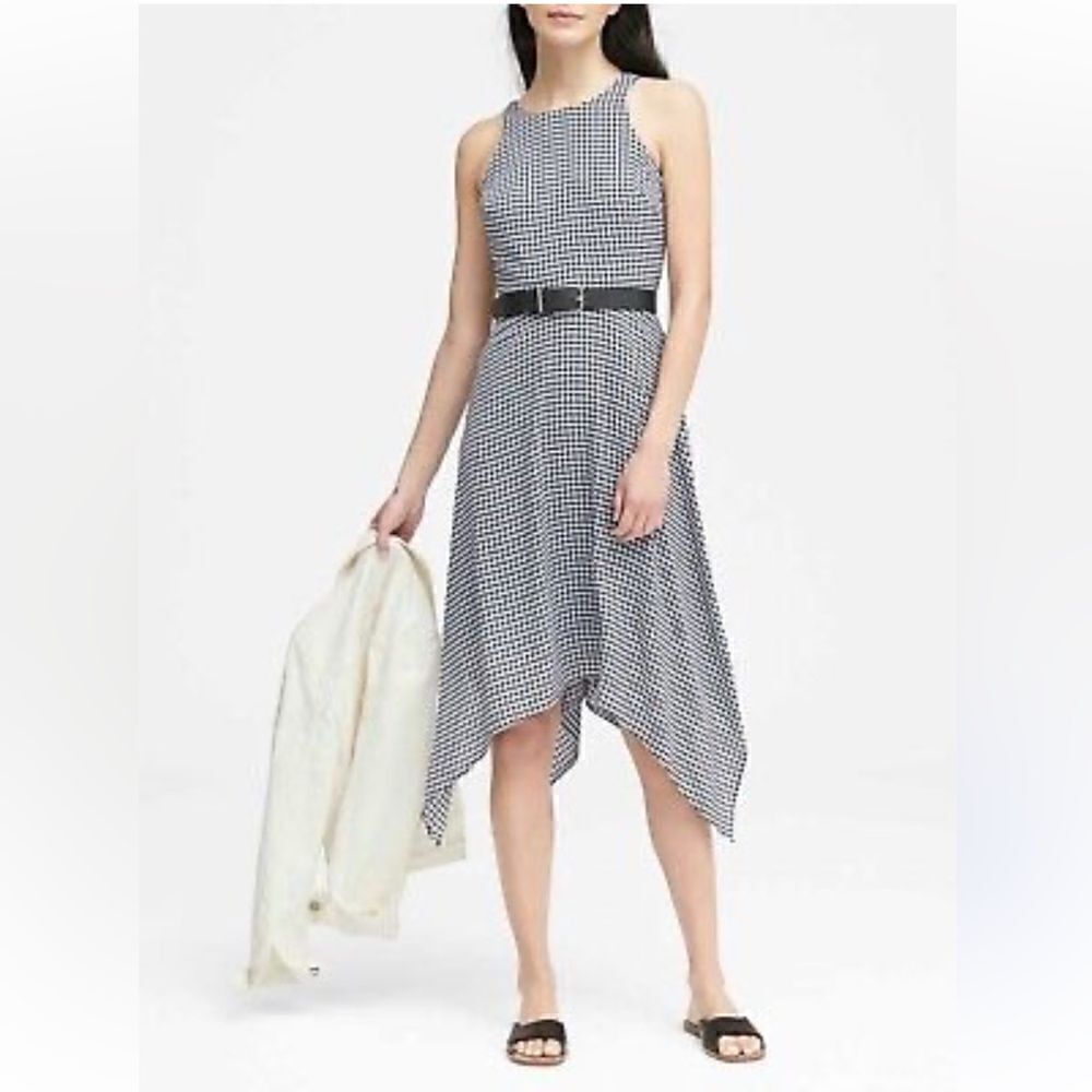 Banana Republic Gingham Sleeveless Handkerchief Hem Dress Size 4